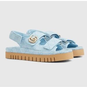 Gucci baby blue monogram double strap sandals new in box